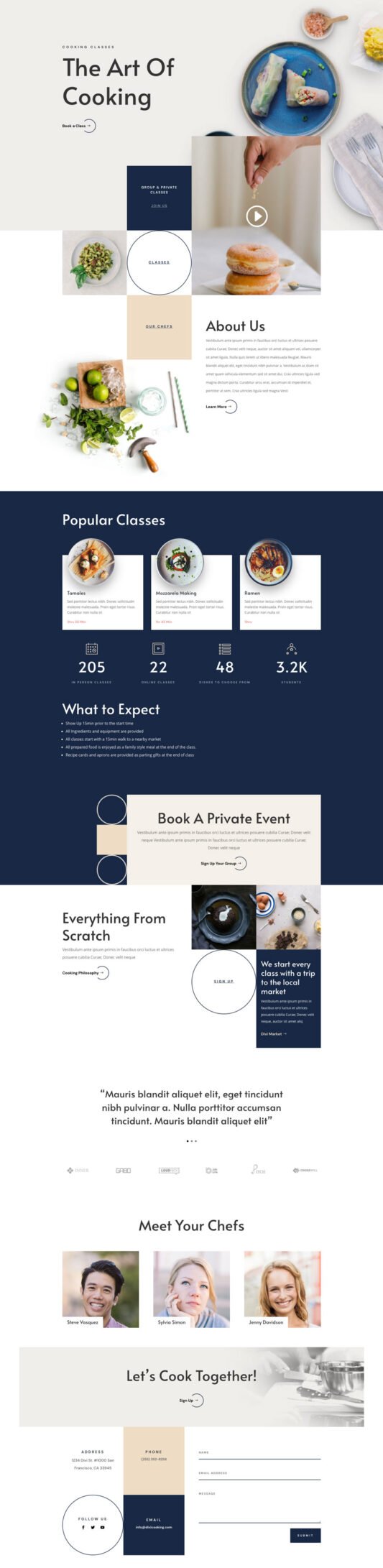 cooking school landing page